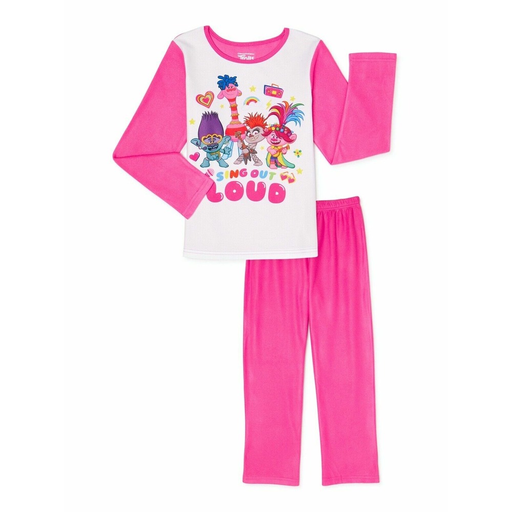 DreamWorks Trolls Pajama Set Sing Out Loud Girls 4/5 Pink Graphic 2pc NEW